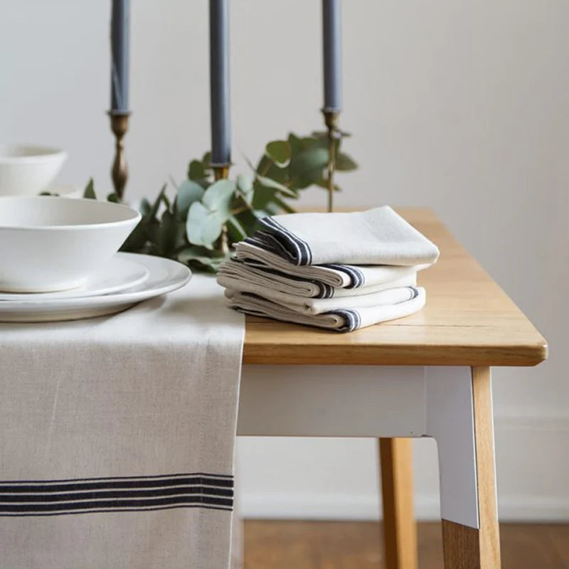 Mungo Provincial Stripe Tablecloth - Natural & French Navy