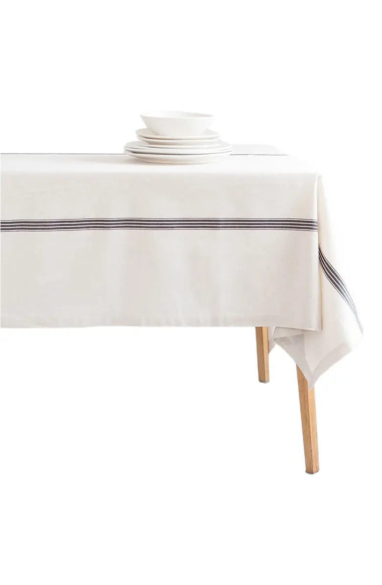 Mungo Provincial Stripe Tablecloth - Natural & French Navy
