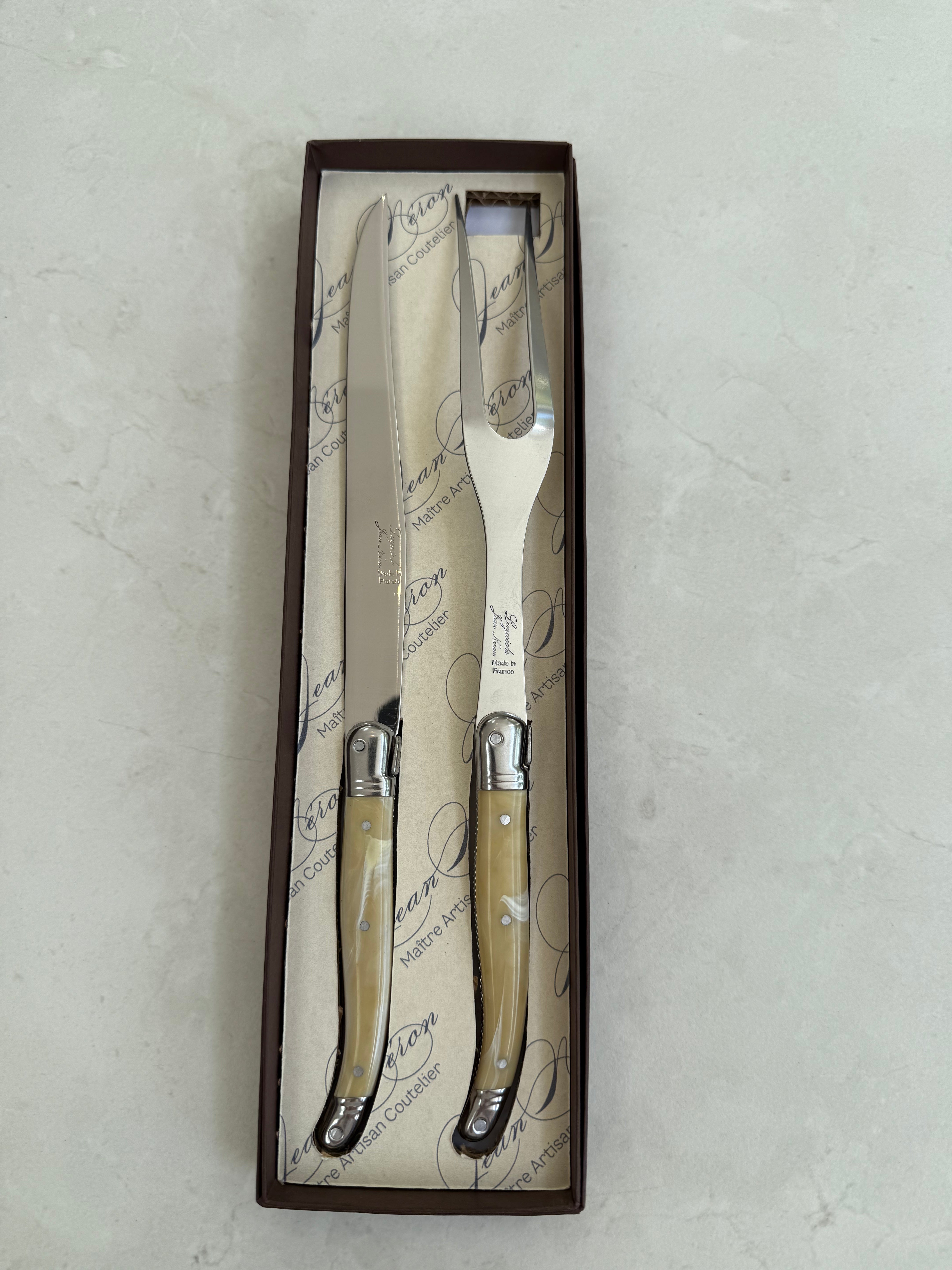 Laguiole Neron Carving Set - Ivory Resin Handle