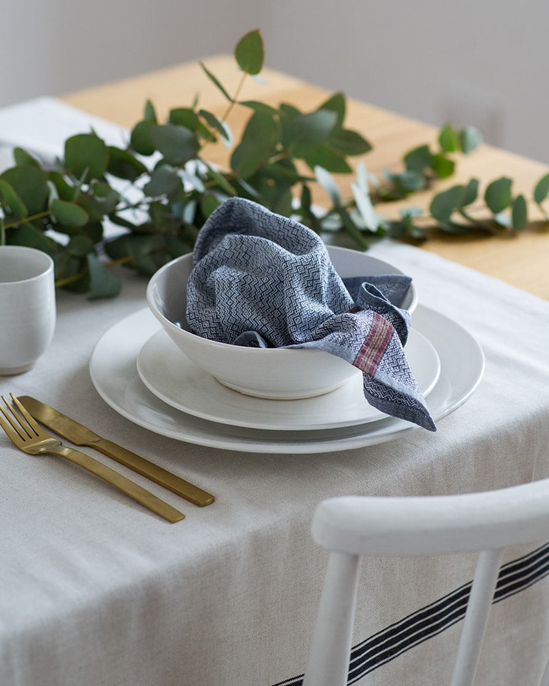 Mungo Provincial Stripe Tablecloth - Natural & French Navy