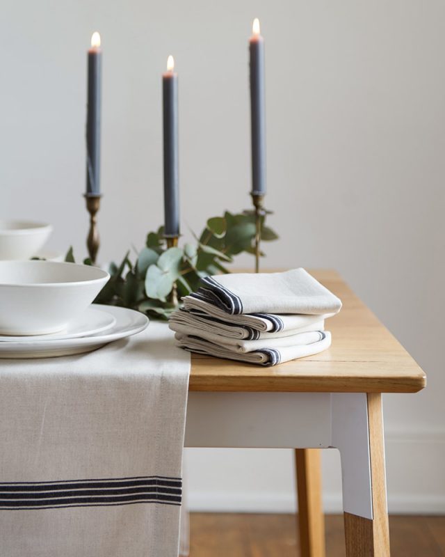 Mungo Provincial Stripe Napkins - Natural & French Navy