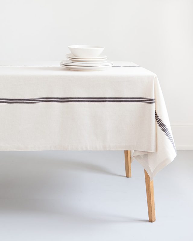 Mungo Provincial Stripe Tablecloth - Natural & French Navy