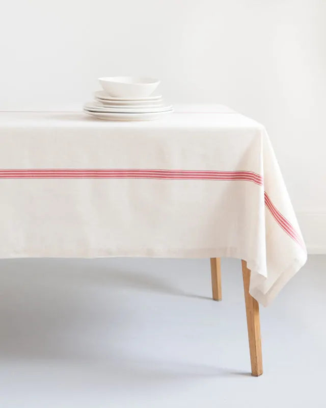 Mungo Provincial Stripe Tablecloth - Natural & Red